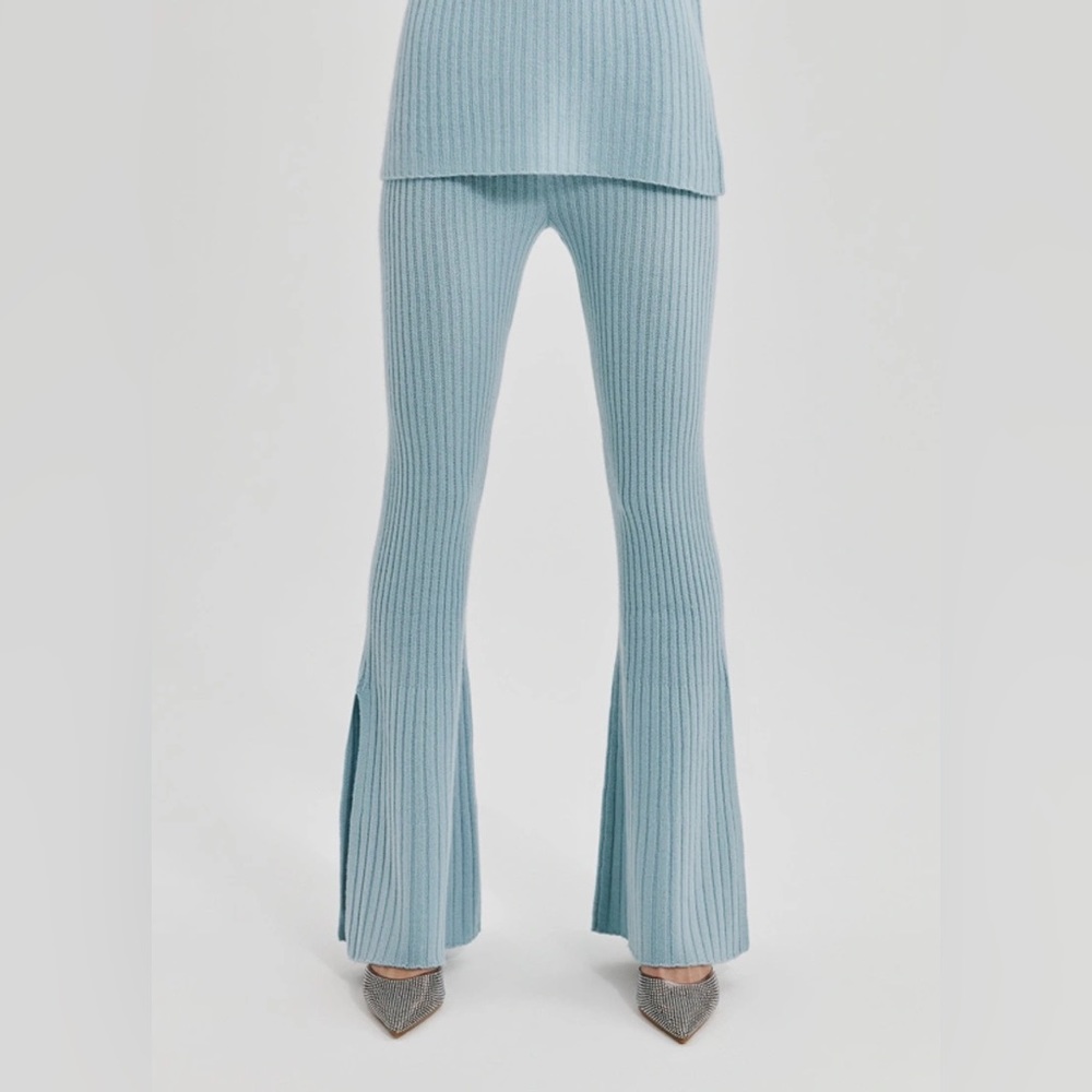 Something Navy Ribbed Knitted Flare Pants Cashmere